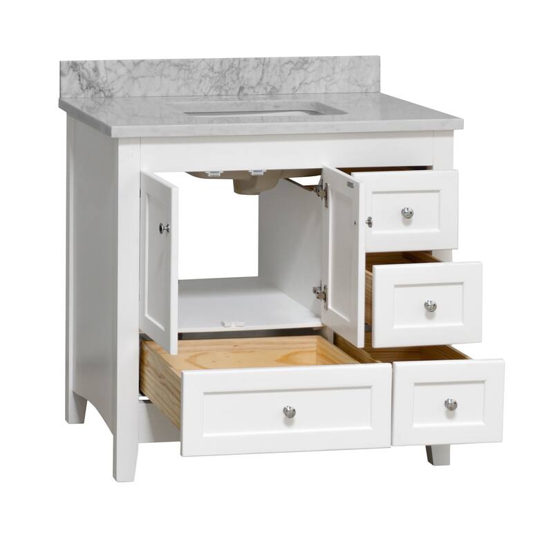 KitchenBathCollection Abbey 36" Bathroom Vanity with Carrara Marble Top