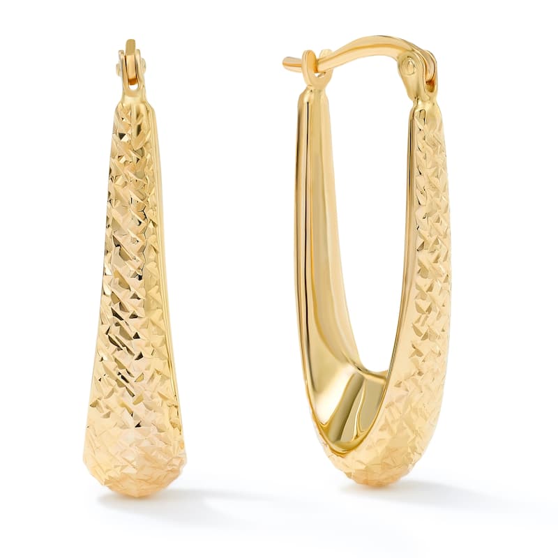 Clover 14K Yellow Gold Graduated Hoop Earrings - High-Polish or Diamond-Cut - Diamond-Cut