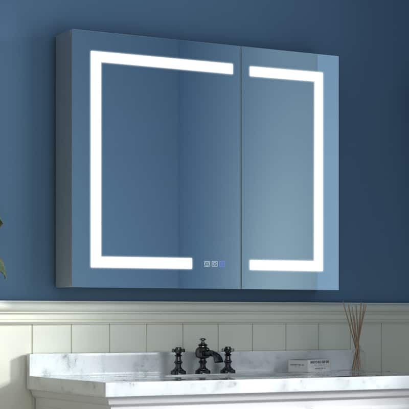 ExBrite LED Lighted Bathroom Medicine Cabinet with Mirror,Recessed or Surface Mount, Defog