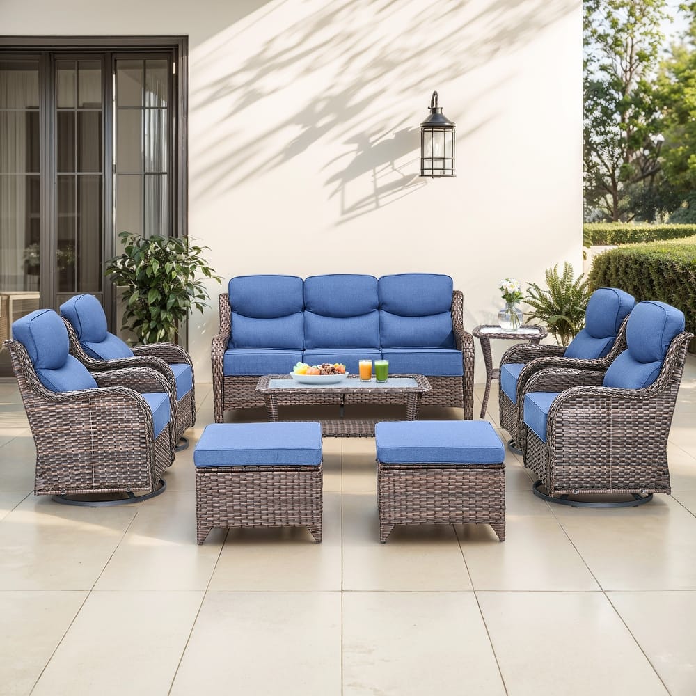 Gymojoy 9-Piece Patio Furniture Set with Swivel Glider Chairs, 6-Inch Ultra-Plush Cushions & Water-Resistant Olefin Fabric