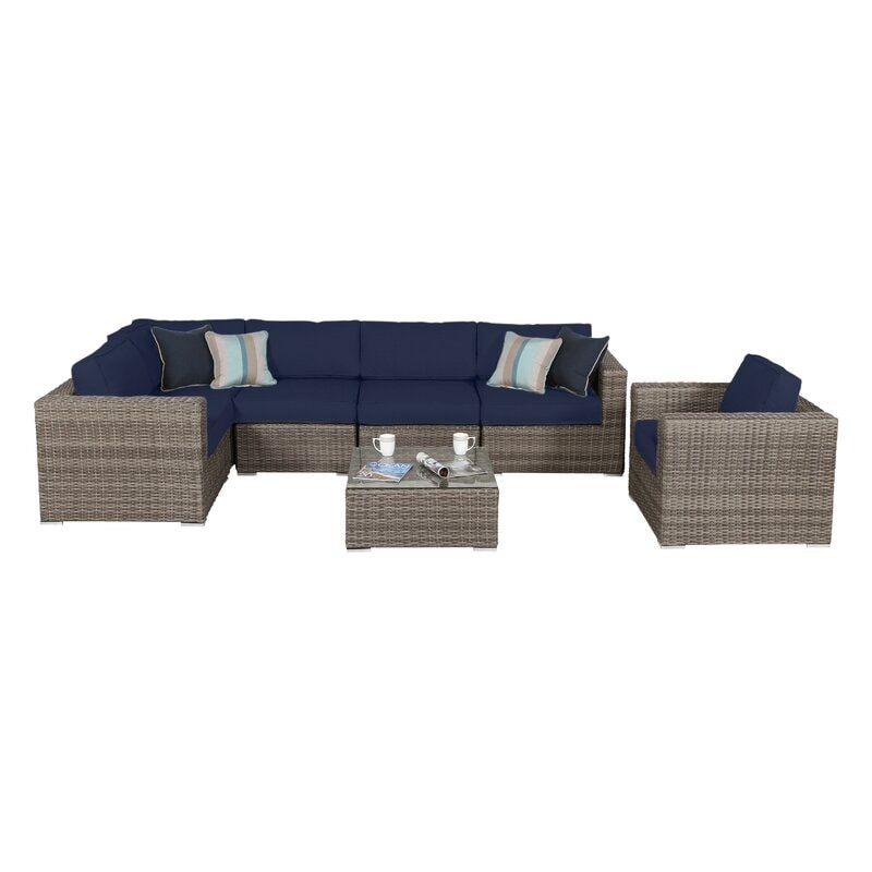 LSI 7 Piece Rattan Sunbrella Sectional Seating Group with - Picture 15 of 42