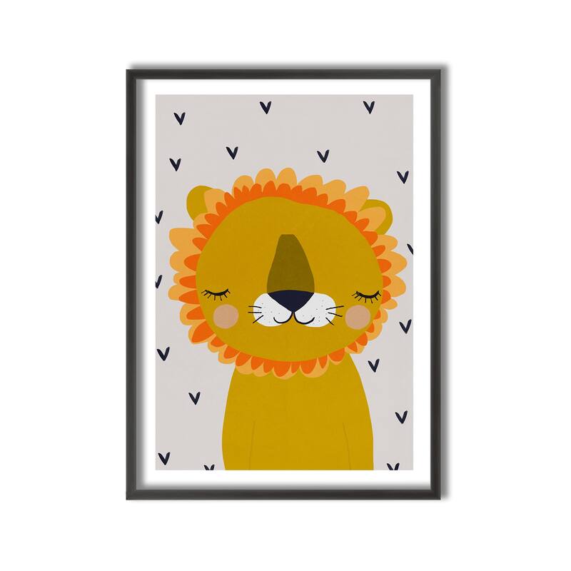 Kids Framed Art Print Little Lion by Treechild - Multi-Color