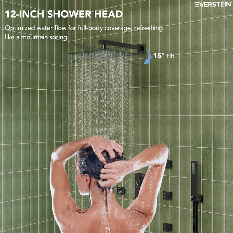 LCD Digital Display Shower System ,12" High-Pressure Rainfall Shower Head with Pressure-Balanced Valve
