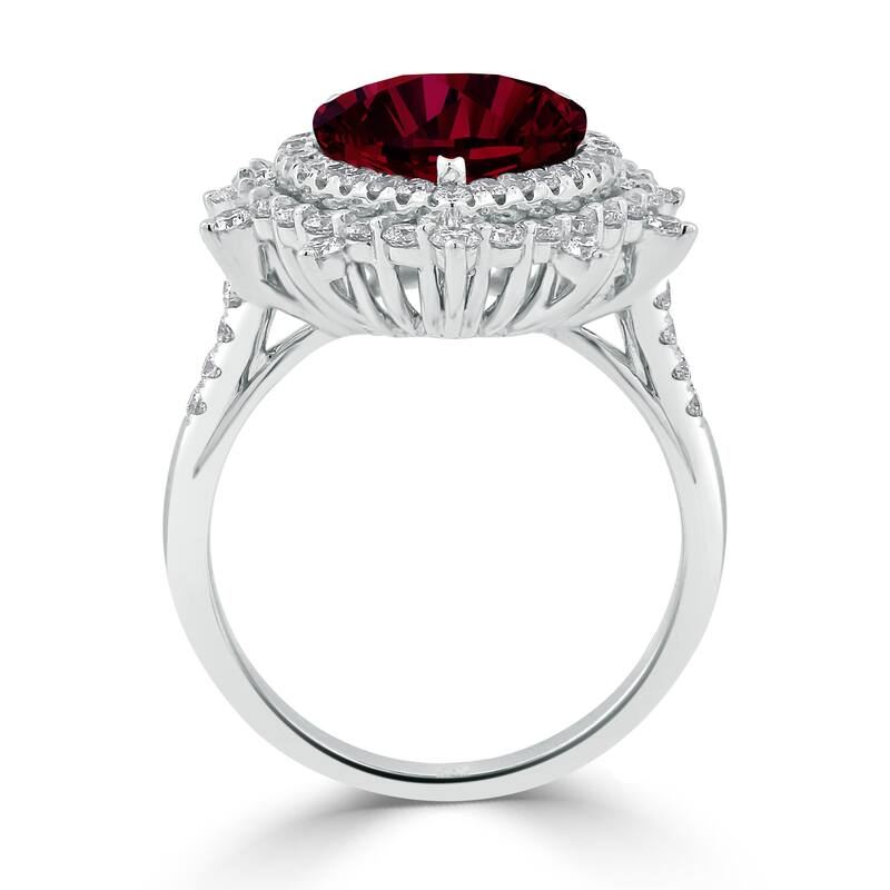 Auriya 7 1/6ct Pear-cut Red Ruby and Halo Diamond Ring 1 1/4ctw 18K Gold