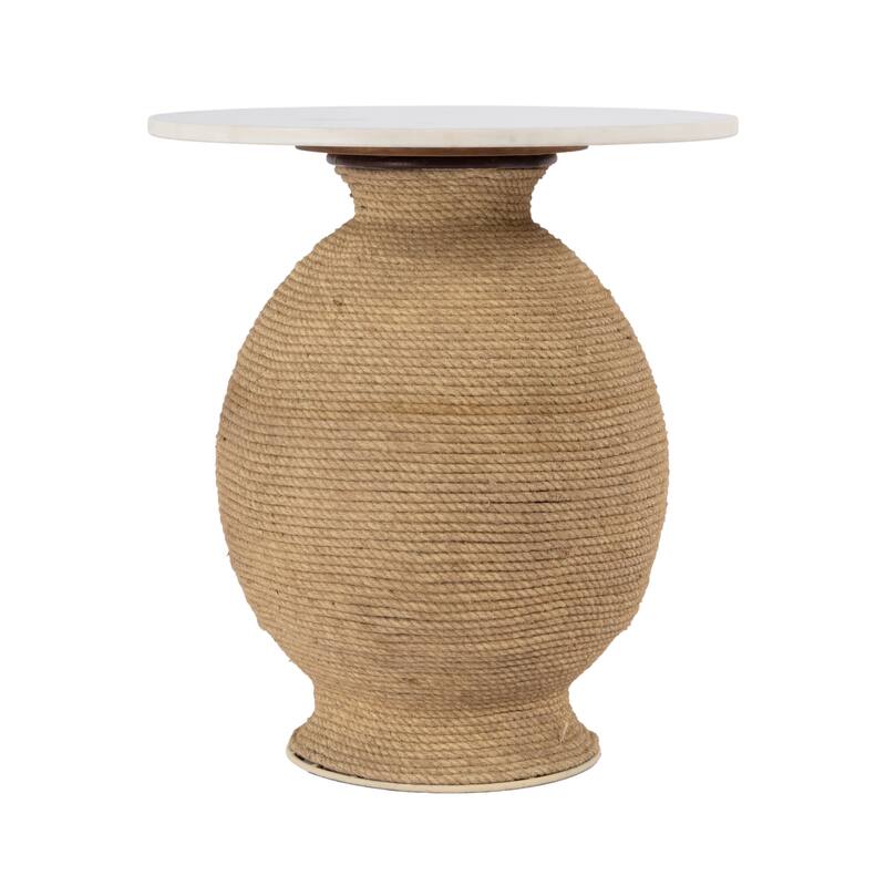 Shea 19 in. W Round Marble and Rope End Table