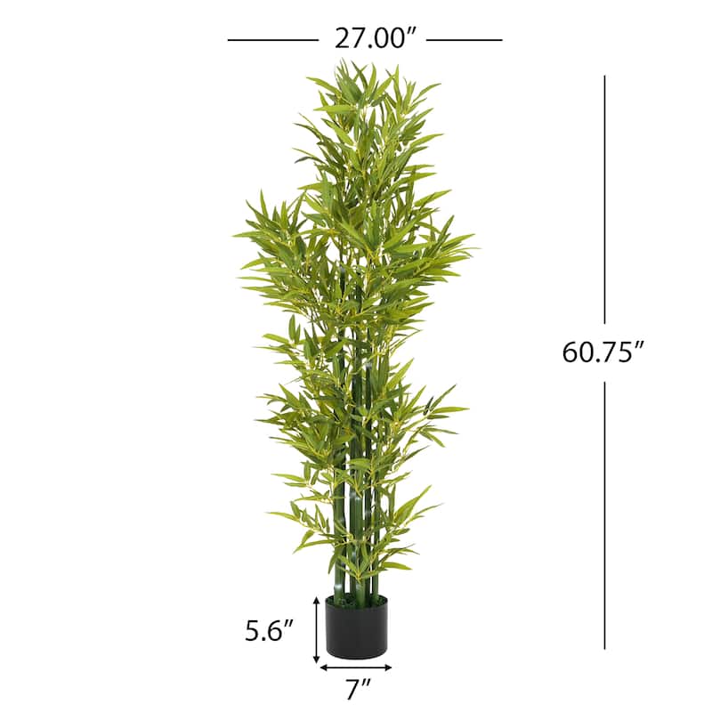 Roomfitters 5 Ft Artificial Bamboo Tree Set of 2, Tall Faux Indoor Plants with Black Plastic Pots for Home Decor, Green