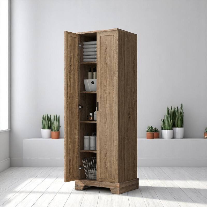 Freestanding Storage Cabinet with Doors, 5-Tier Shelving & Adjustable Shelves, Tall MDF Unit for Bathroom or Pantry
