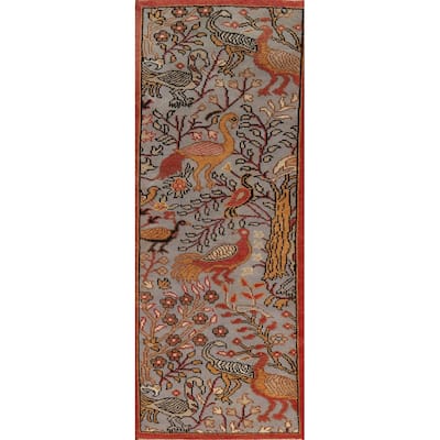 Hand Knotted Oriental 100% Wool Carpet Traditional All-Over Greys & Charcoal Ziegler Runner Rug - 7' 11'' X 2' 5''