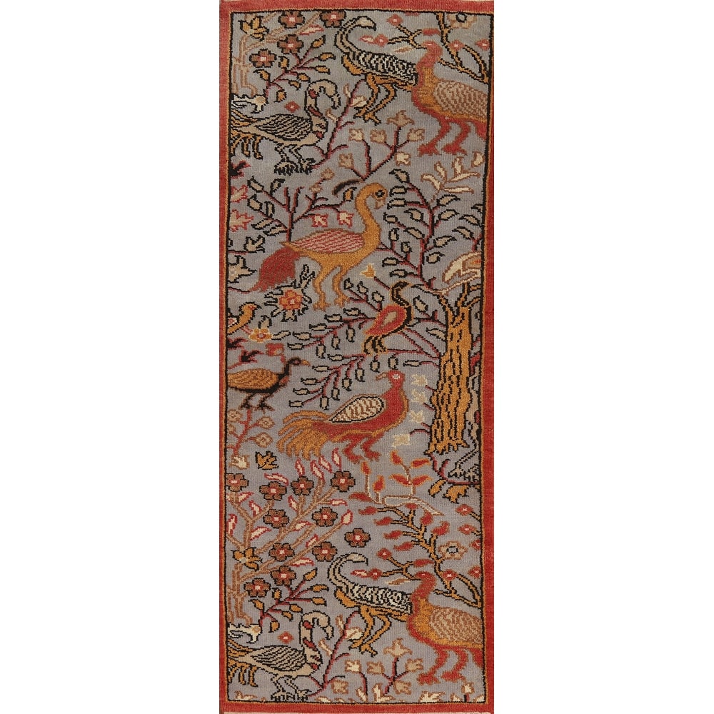 Hand Knotted Oriental 100% Wool Carpet Traditional All-Over Greys & Charcoal Ziegler Runner Rug - 7' 11'' X 2' 5''