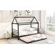 preview thumbnail 3 of 10, Black Twin Size Metal House-Shaped Platform Bed with Trundle and Roof