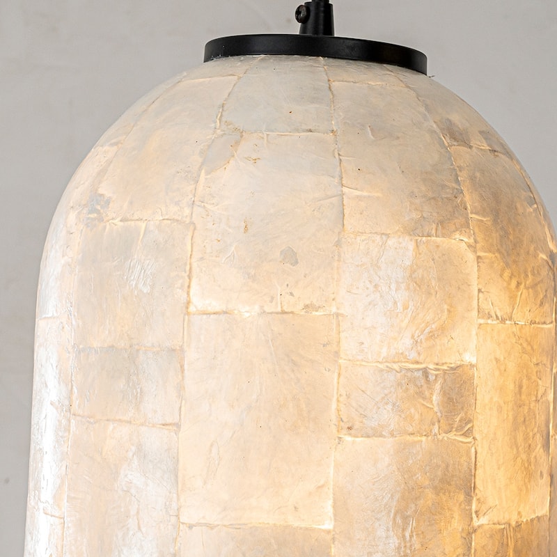 1-Light 7'' Modern Farmhouse Natural Capiz Seashell Single Pendant Light Coastal Cylinder Hanging Light For Kitchen - W7''