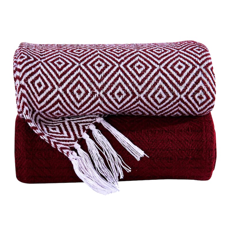 Luxurious 100-percent Cotton All Season Soft Throw Blanket (Set of 2)