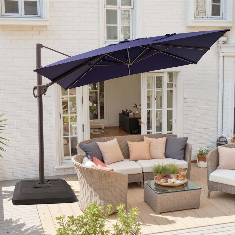 Outdoor 11 x 9 FT Patio Cantilever-Offset Umbrella with 4-Piece Fillable Weighted Base - Navy Blue