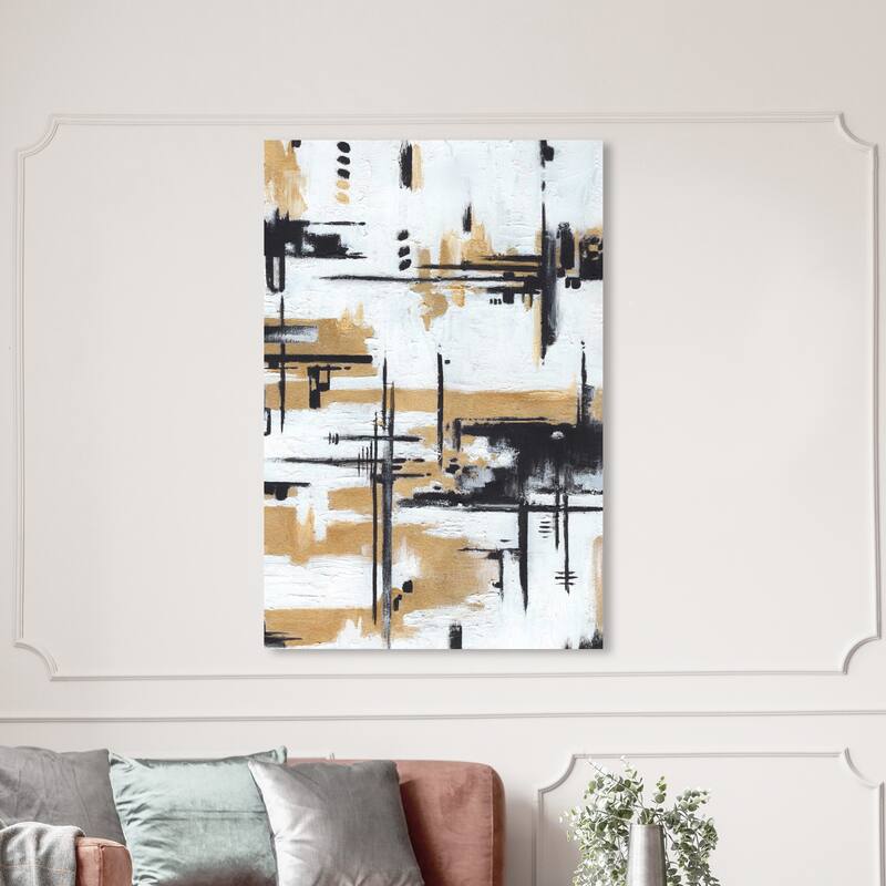 Wynwood Studio Abstract Puzzling I Gold and Pastel Gold Modern & Contemporary Wall Art Canvas Print