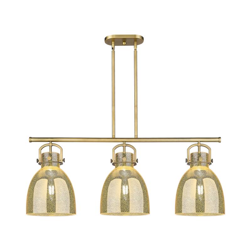 Innovations Lighting Urban Downtown - Newton Bell - 3 Light 42" Stem Hung Arched-Frame Island Light - Brushed Brass