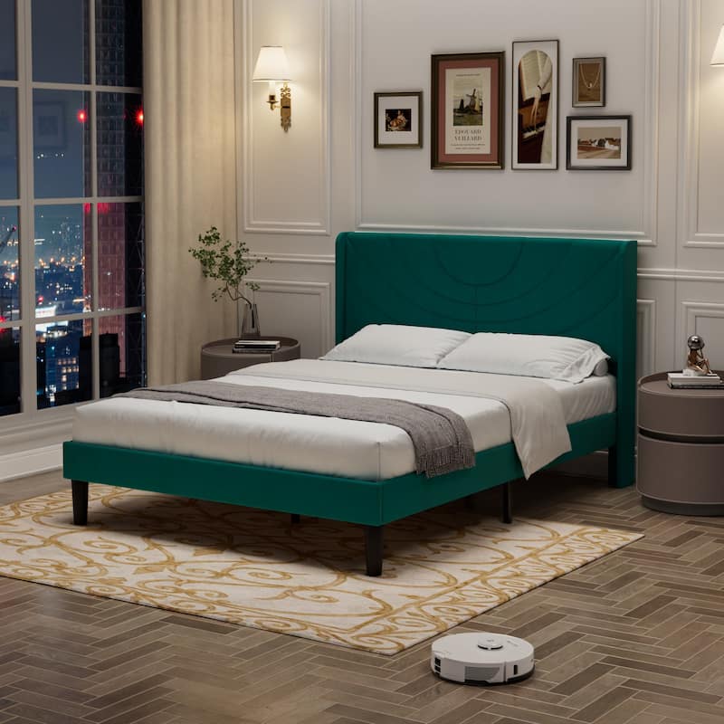 Javlergo Upholstered Bed Frame with Wingback Panel Headboard, No Box Spring Needed