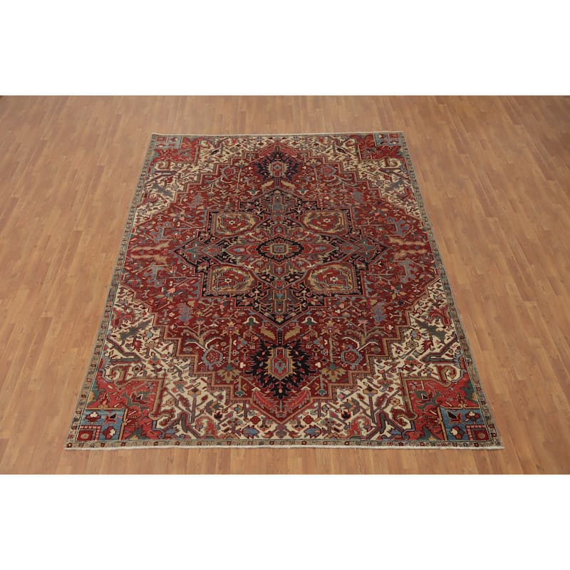 Hand Knotted Oriental 100% Wool Carpet Traditional Medallion Oranges & Rust Heriz (serapi) Area Rug - 11' 9'' X 8' 6''
