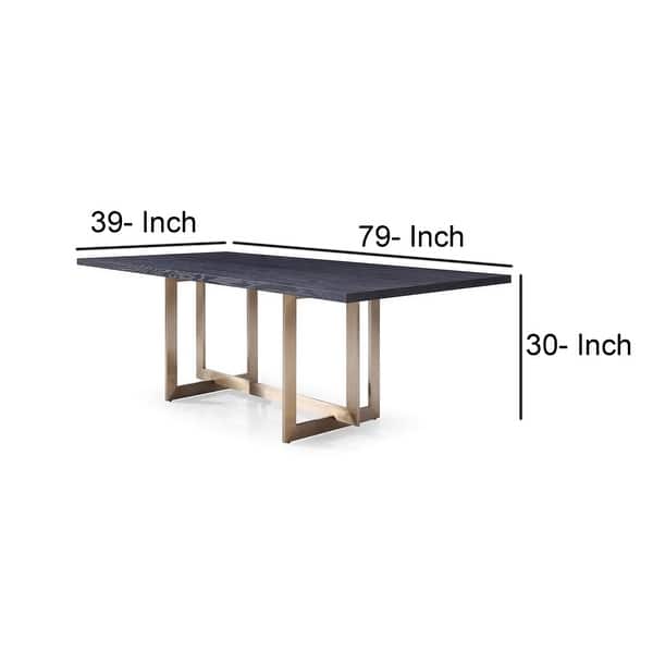 Cid 79 Inch Wood 8 Seater Dining Table, Steel Base, Black, Antique