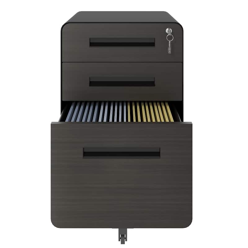 3-Drawer Mobile File Cabinet with Lock, All-Steel Metal Storage Cabinet on Casters, for Home & Office, Holds A4/Letter Files