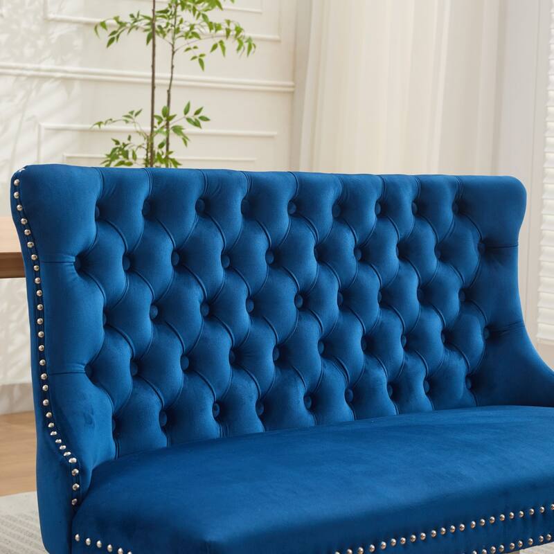 Velvet Double Dining Loveseat Bench, 2-Seat Tufted Bench w/Handmade Buttons, Wing Back, Stainless Steel Legs,Single Pack