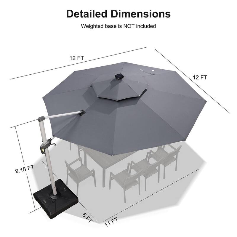 PURPLE LEAF 10/11/12ft Round Double Top LED Patio Cantilever Umbrella with Base