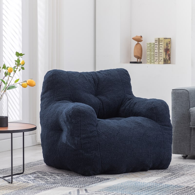 Mieres Faux Fur Fabric Bean Bag Chair, Floor Sofa For Living Room, Bedroom Lazy Sofa - Dark Blue