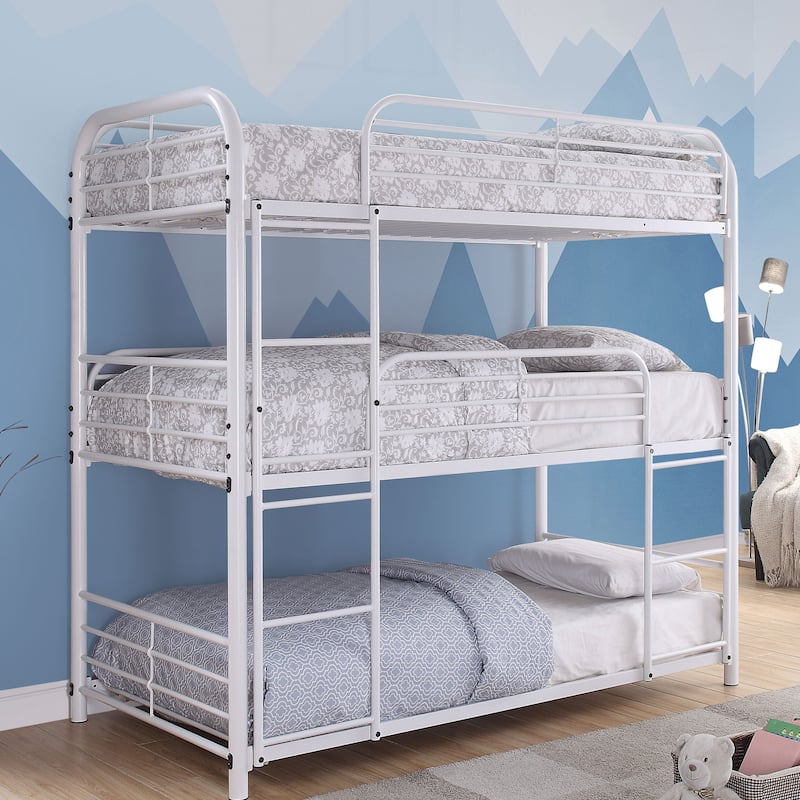 Zord Transitional Twin Metal Triple Bunk Bed with Slatted Guardrails by Furniture of America