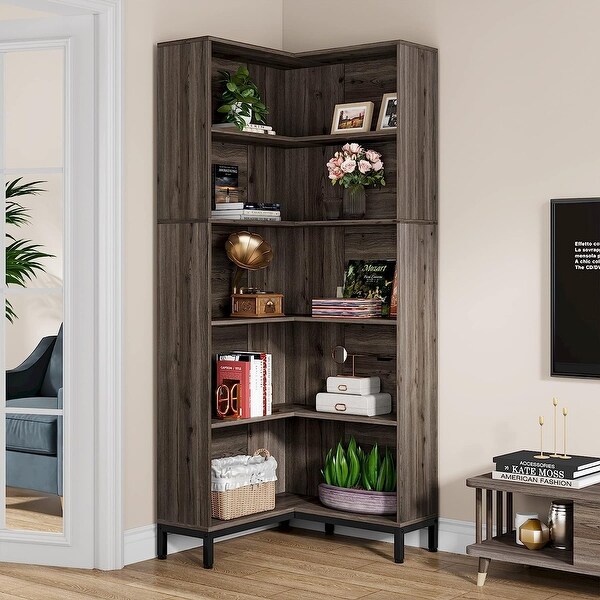 70.86 inches Industrial Corner Etagere Bookcase On Sale Bed Bath Beyond 37981121
