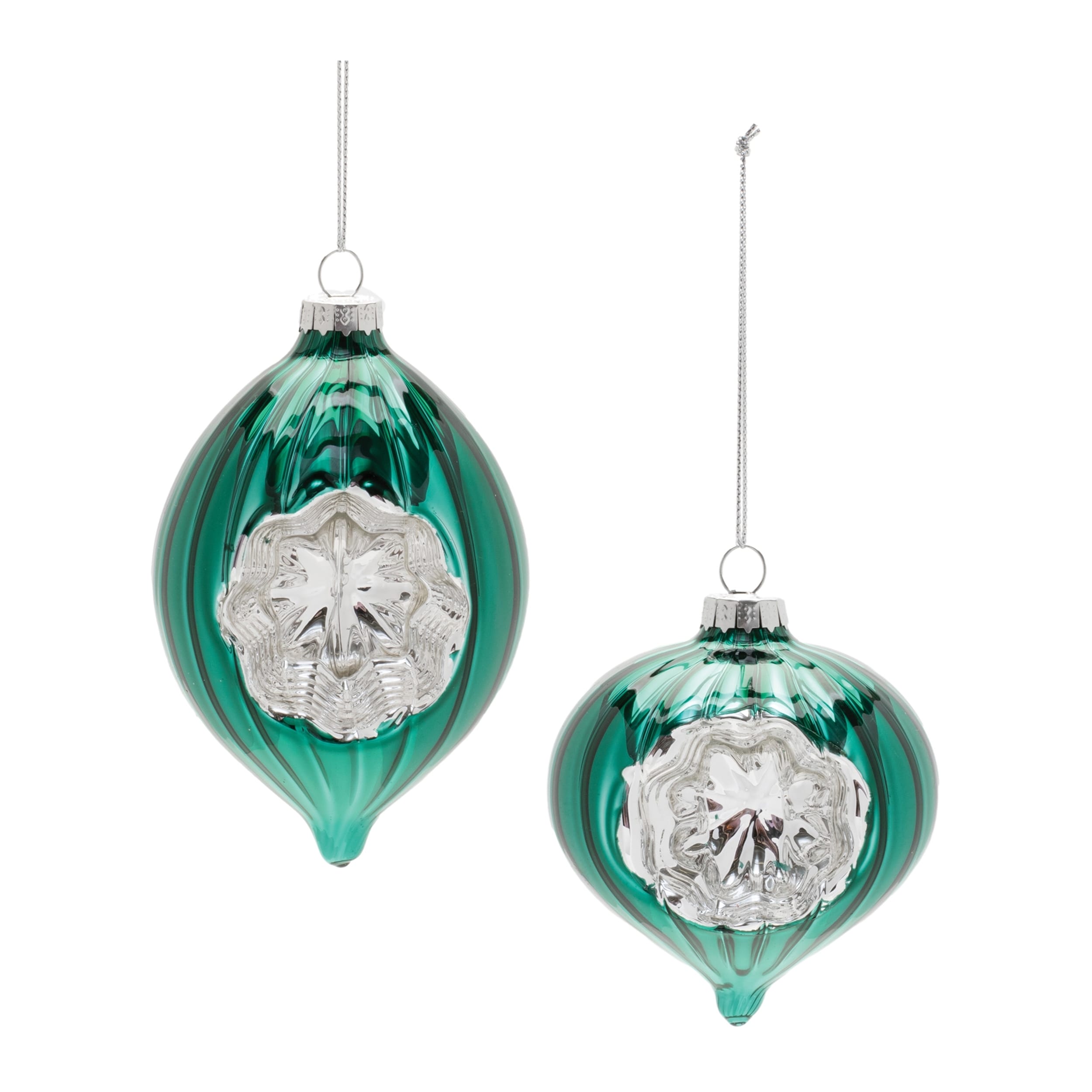 Green Glass Reflector Ornaments - Set of 12