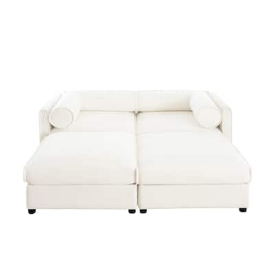 Chenille Loveseat Sectional Sofa Bed with Ottoman Storage Seat