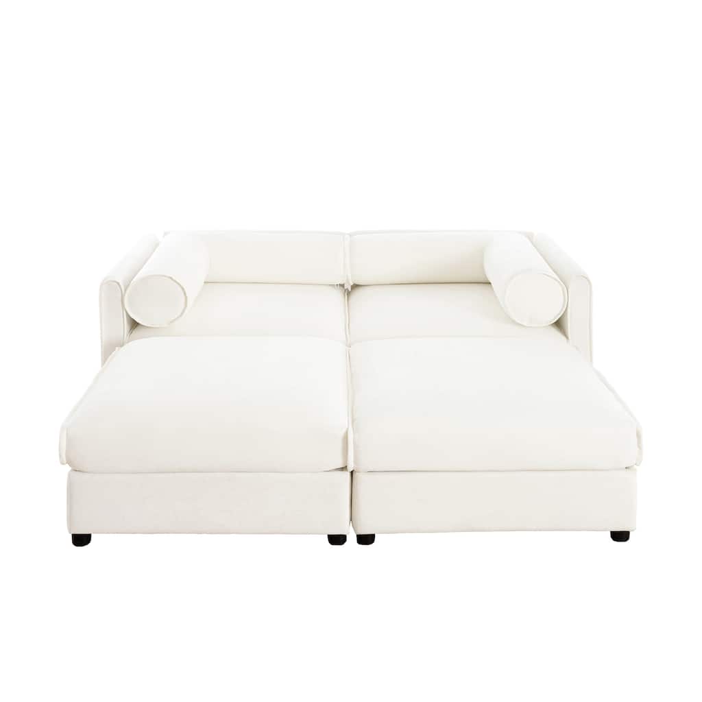 Chenille Loveseat Sectional Sofa Bed with Ottoman Storage Seat