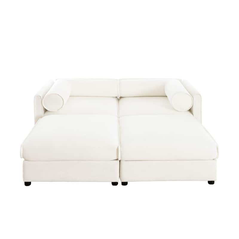 GDFStudio - Marcelline Chenille 2-Seater Sofa With 2 Ottoman