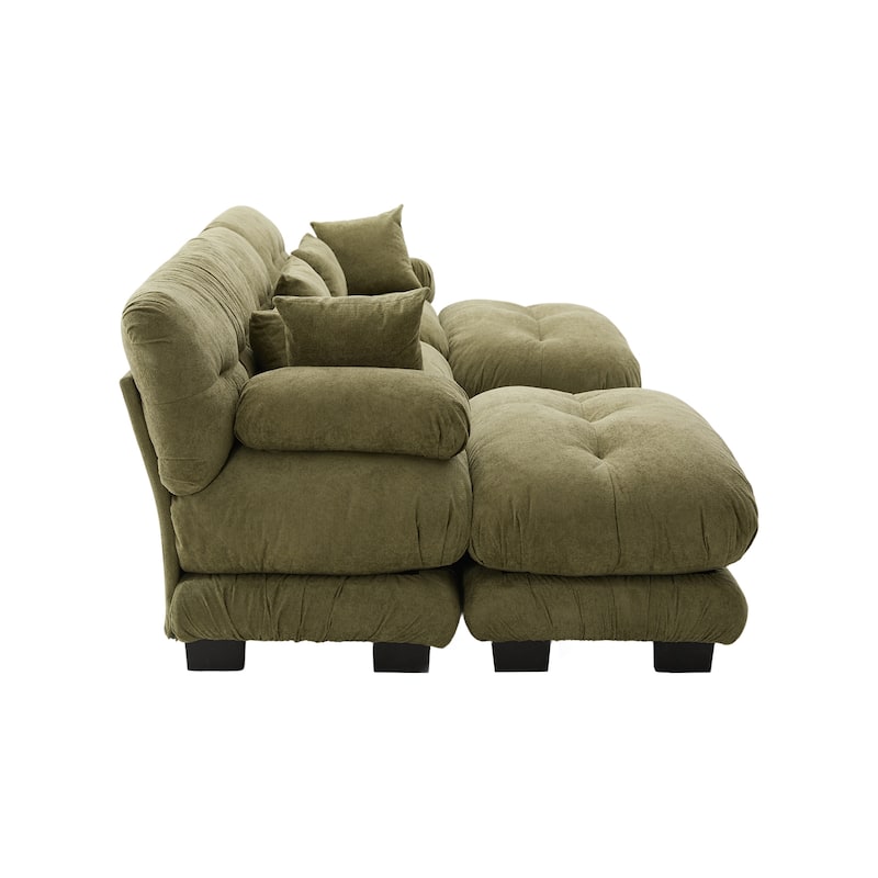 Pelletized Velvet U-shaped Sectional Sofa Modular Chaise Lounge Couch with 2 Ottomans, Deep Seat, Bolster Arms and Pillows