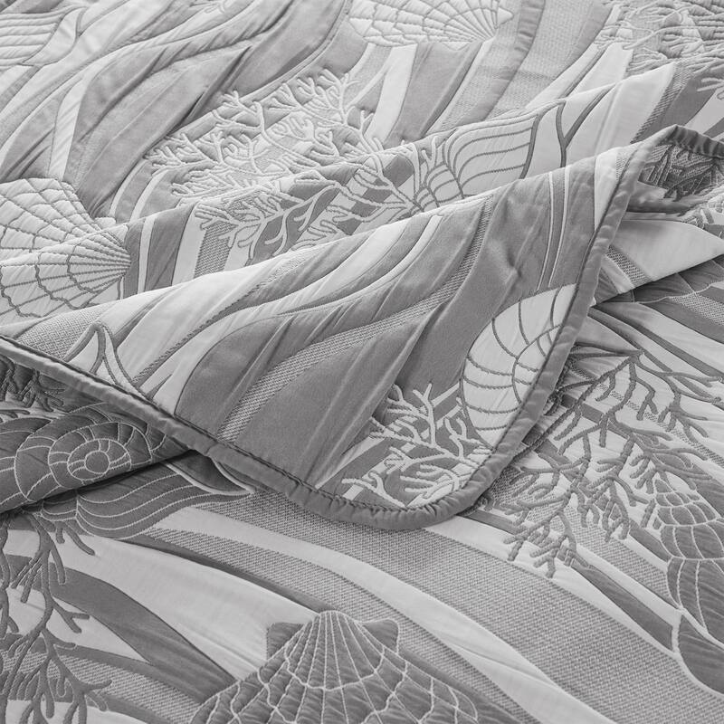 Doz 3pc Queen Size Coverlet Set, Coastal Matelasse, Harbor Gray, White