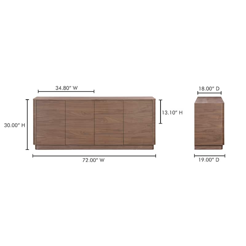 Title: NADAAL STUDIOS Odette Sideboard, Walnut Veneer with Rubber Wood Base, 3 Doors, 2 Drawers, Brown