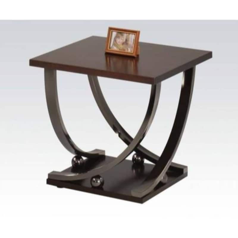 23 Inch Wood Top End Table with Curved Metal Legs,Dark Brown - 23.25 H x 23.5 W x 23.5 L Inches