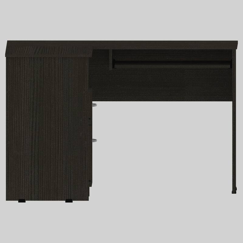 Modern L-Shaped Computer Desk with Storage Drawers, Keyboard Tray, and Shelf - Black