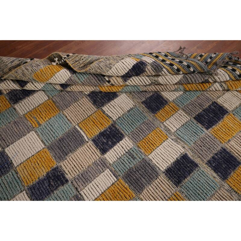 All-Over Checkered Moroccan Large Modern Area Rug Handmade Wool Carpet - 9'9"x 15'1"