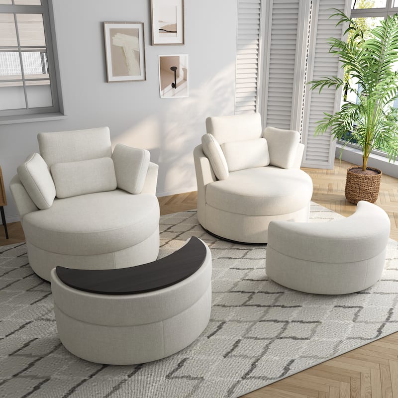 Upholstered Swivel Accent Barrel Chair And Storage Ottoman Sets