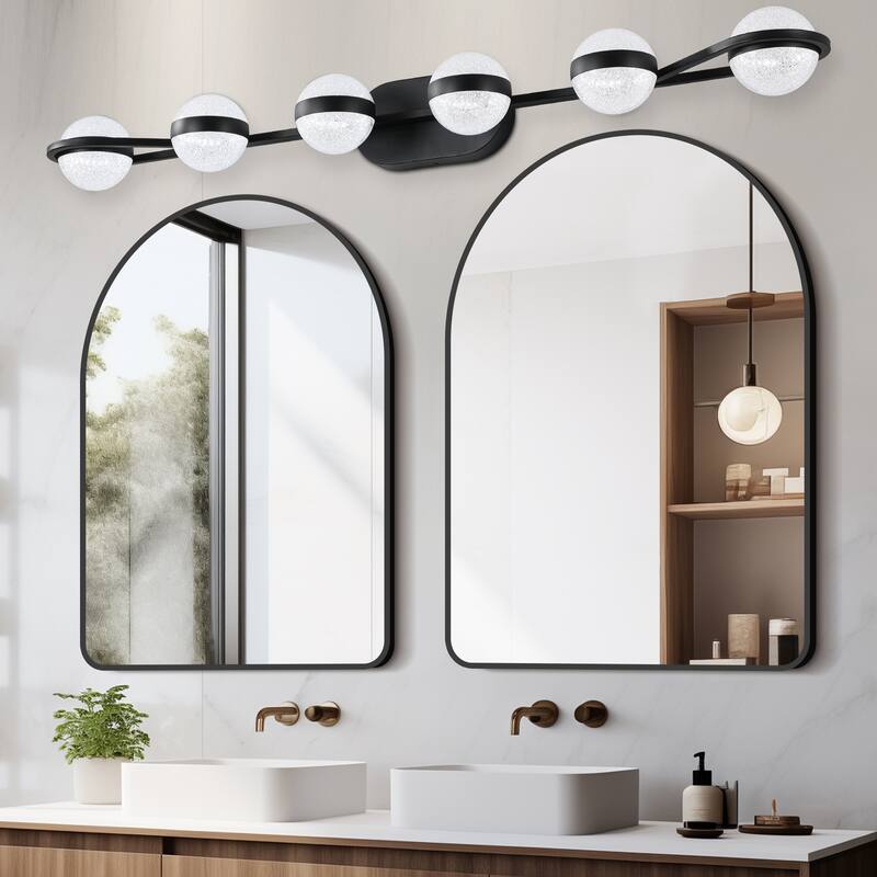 43" LED Bathroom Vanity Light with Crystal Sand Acrylic Shades, 6-Light Wall Mounted Decorative Lighting Fixture - Black