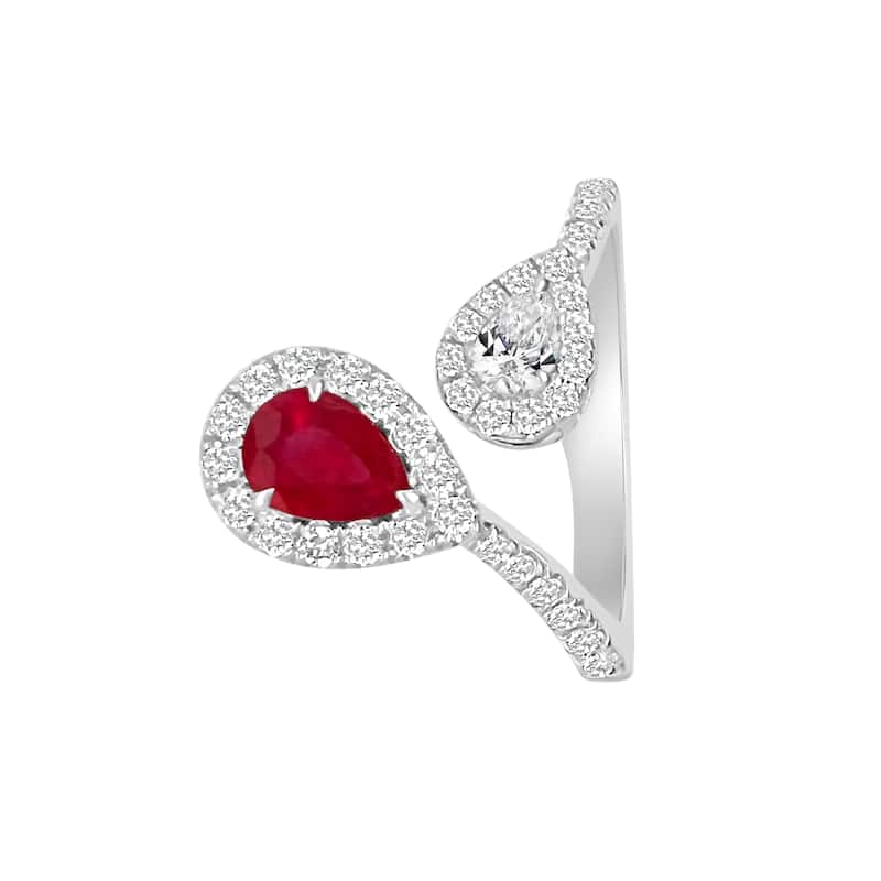 Auriya 14k Gold Lab Grown Ruby and Diamond Toi et Moi Double Halo Bypass Ring 0.48 ct. tw. (F-G, VS)