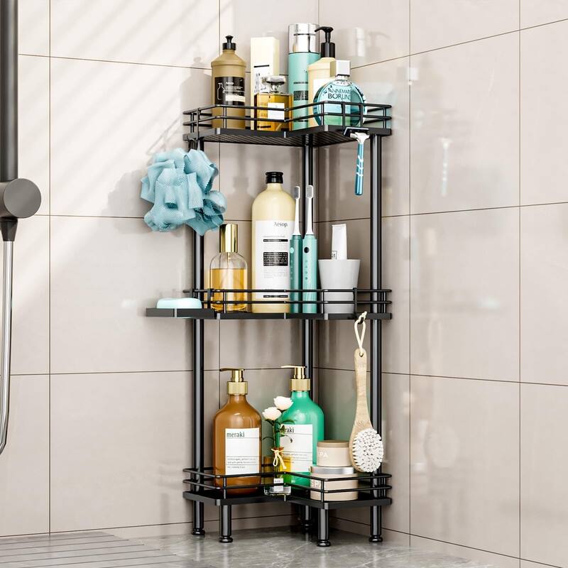 Corner Shower Caddy - 9.45"D x 4.72"W x 1.97"H - Black-3 Tier