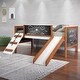 preview thumbnail 1 of 3, Twin Size Solid Wood Loft Bed with Slide and Fence for Kids, Boys and Girls, Bedroom Oak