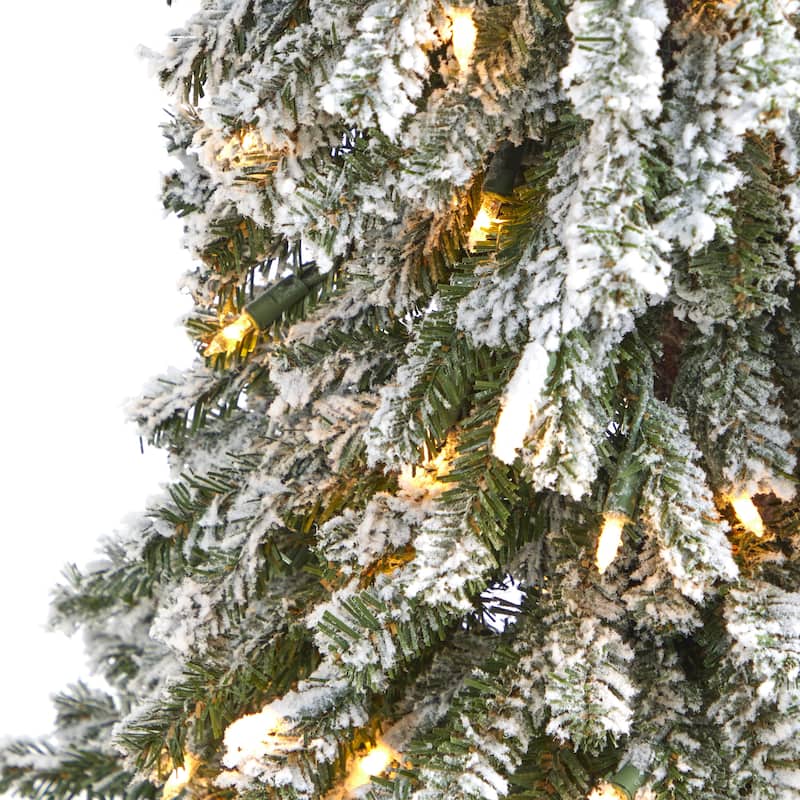 4’ Pre-Lit Flocked Grand Alpine Artificial Christmas Tree, Clear LED Lights - 4 Foot