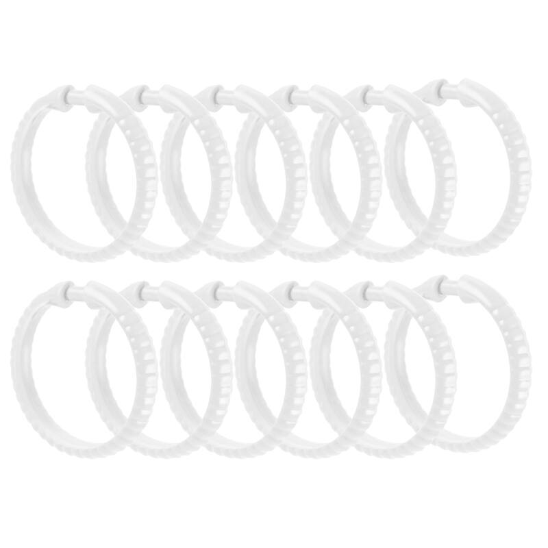 White 12 Piece Premium Plastic Shower Curtain Hooks Rings Round 2.25" Inches