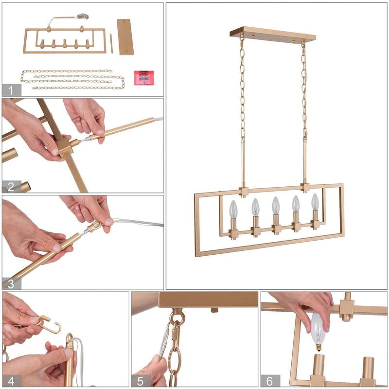 28-inch Modern Industrial 5-Lights Geometric Chandelier Linear Candle Lights for Dining Room - L28" x W5" x H18"