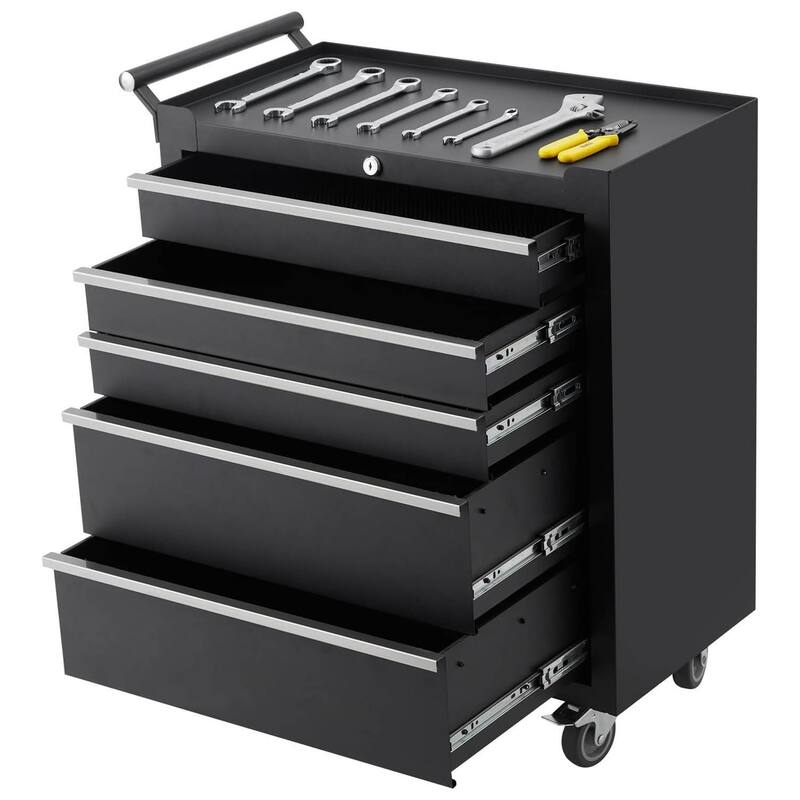 5-Drawers Tool Storage Cabinet, Toolbox with Wheels - N/A