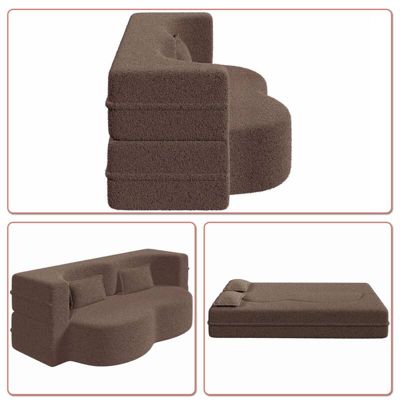 Modern Minimalist Compressed Upholstered Convertible Two-Seater Sofa Bed with 2 Pillows