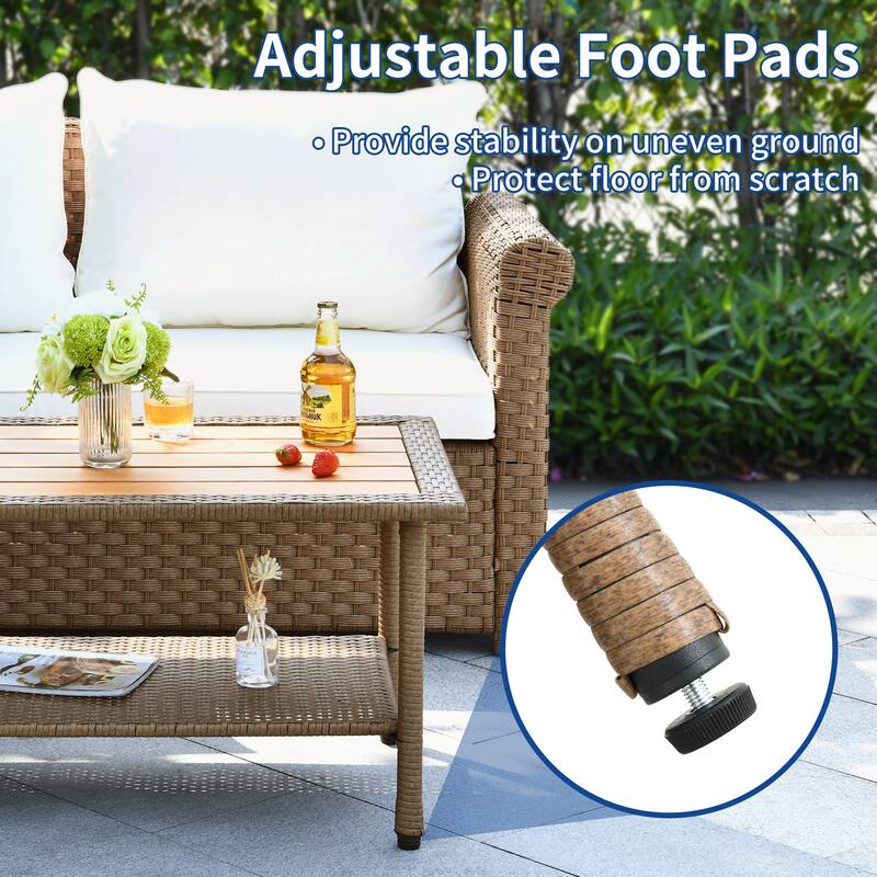 Fernald Outdoor Wicker Coffee Table Rattan Rectangle Dining Table Brown