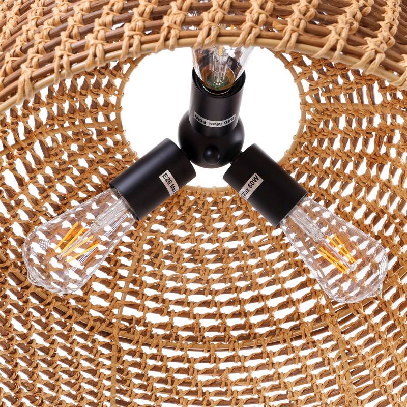 3-Light Hand-Woven Rattan Dome Pendant - 17.72"